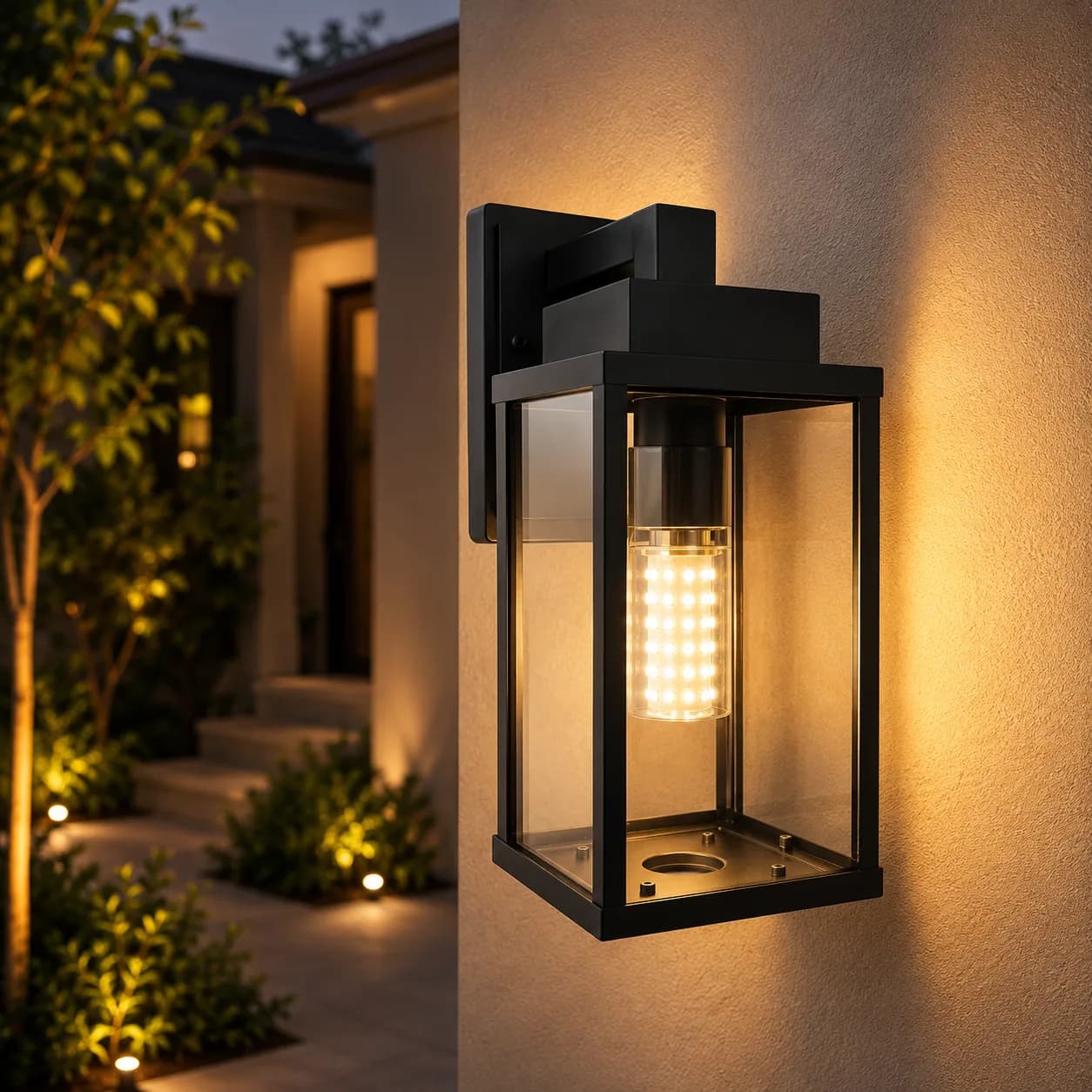 Black Rectangular Outdoor Wall Lantern with Clear Glass