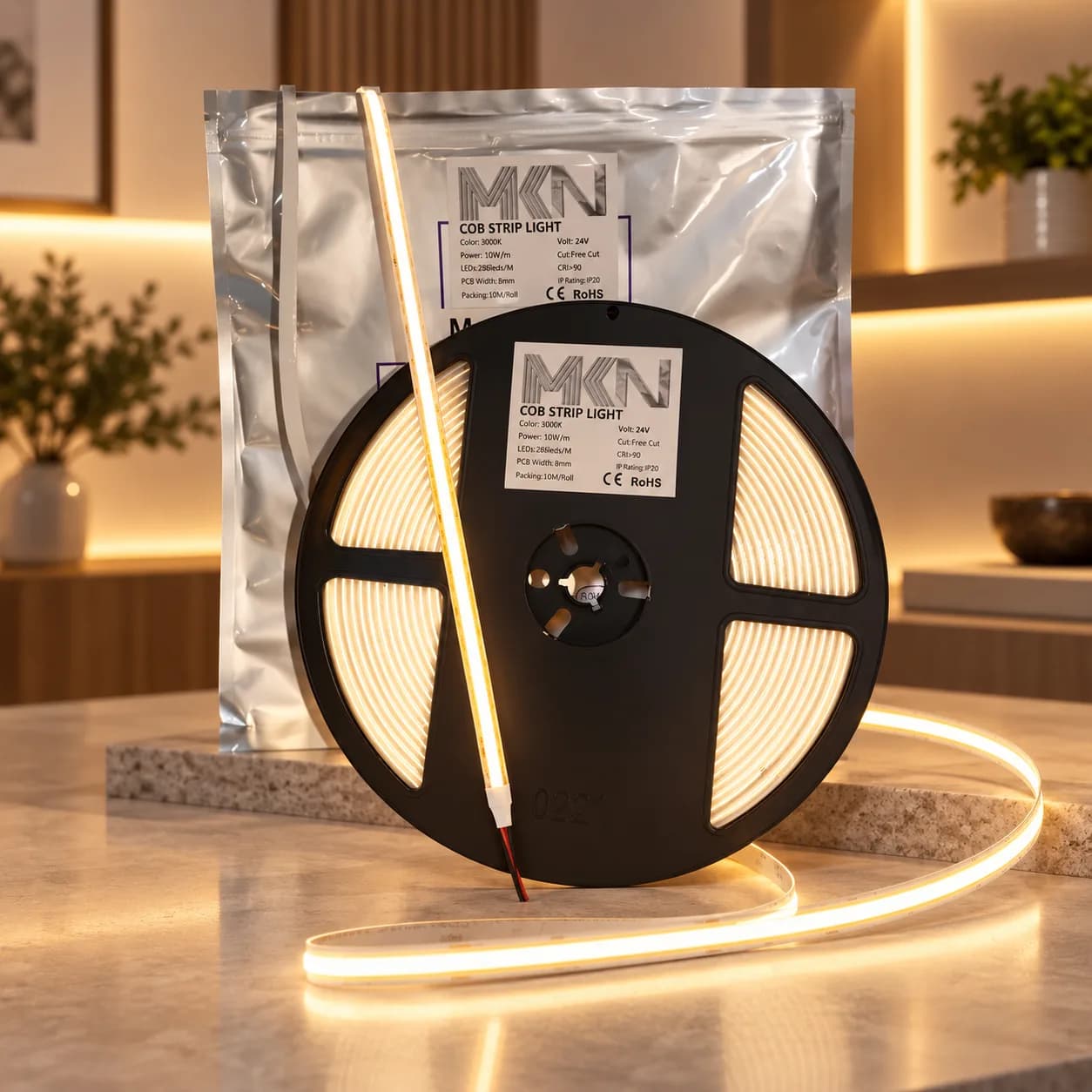 MKN COB LED Strip 24V 3000K 10m