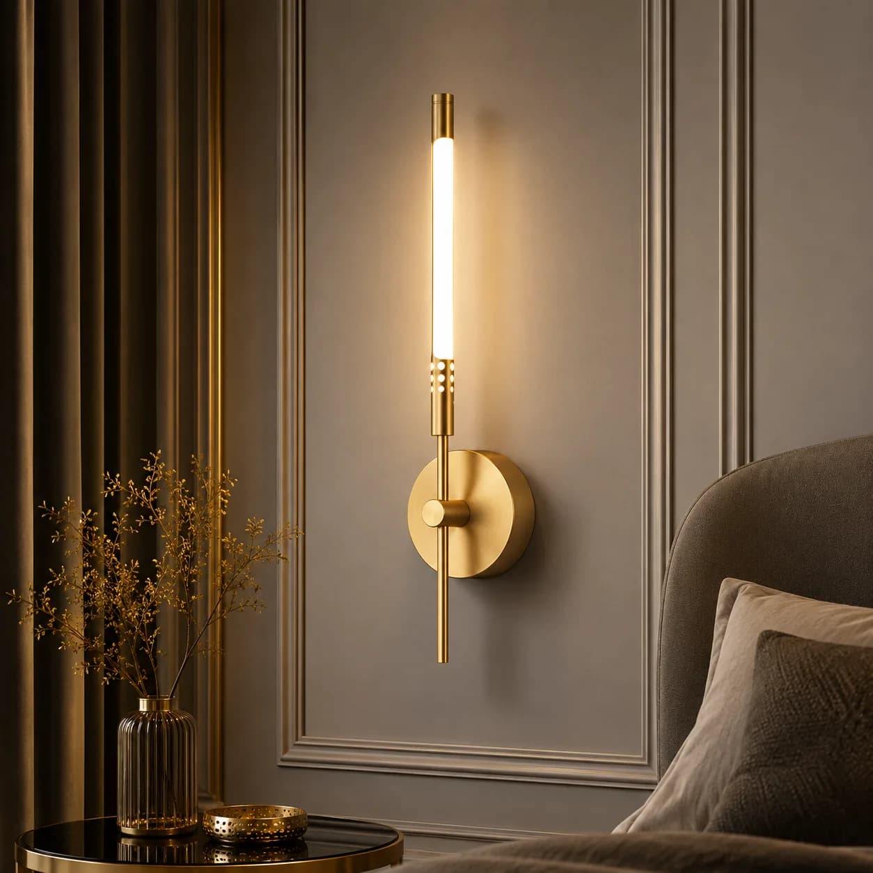 Black and Gold Vertical Cylinder Wall Sconce