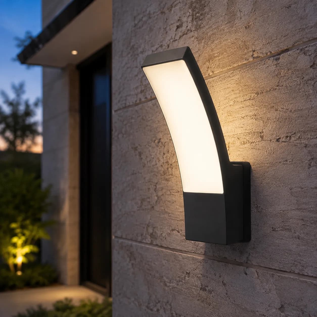 Black Curved Face Outdoor Wall Sconce