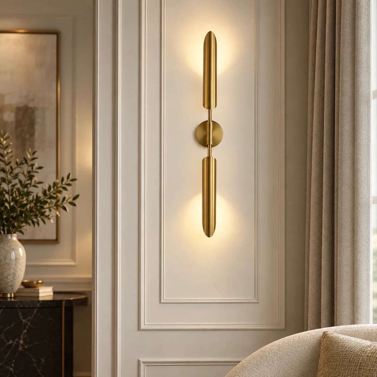 Gold Double-Cylinder Indoor Wall Sconce