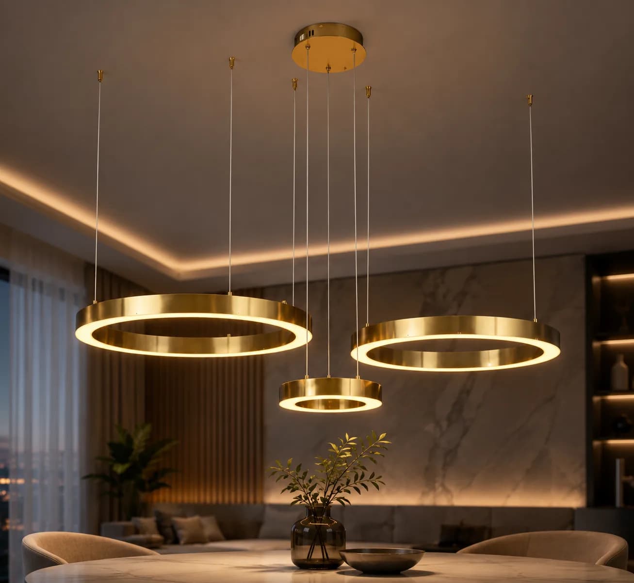 نجفة حلقات LED مودرن بلون ذهبي