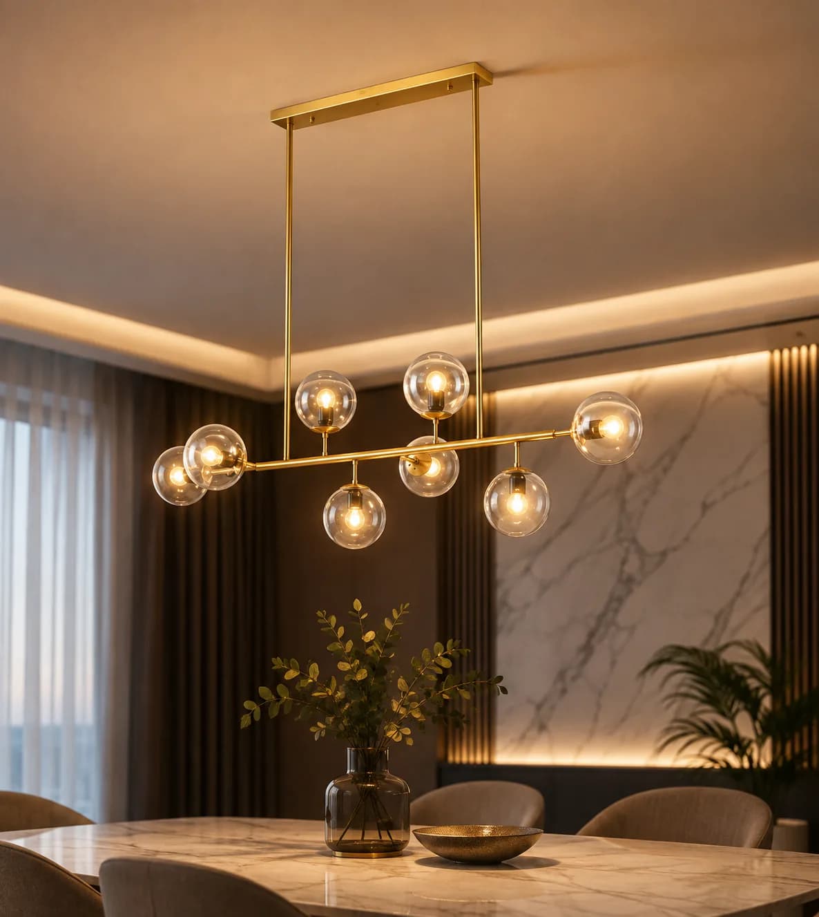ثريا زجاجية 7 لمبات بتصميم فاخر لون ذهبي