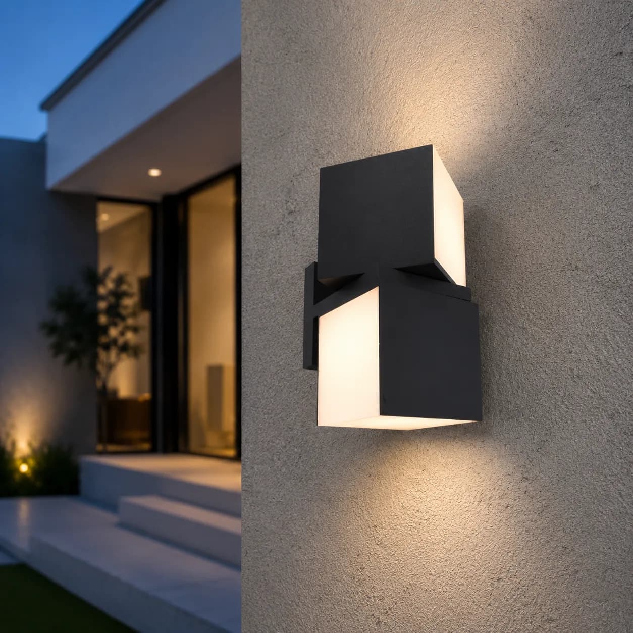 أبليك جداري خارجي أسود بتصميم هندسي مزدوج