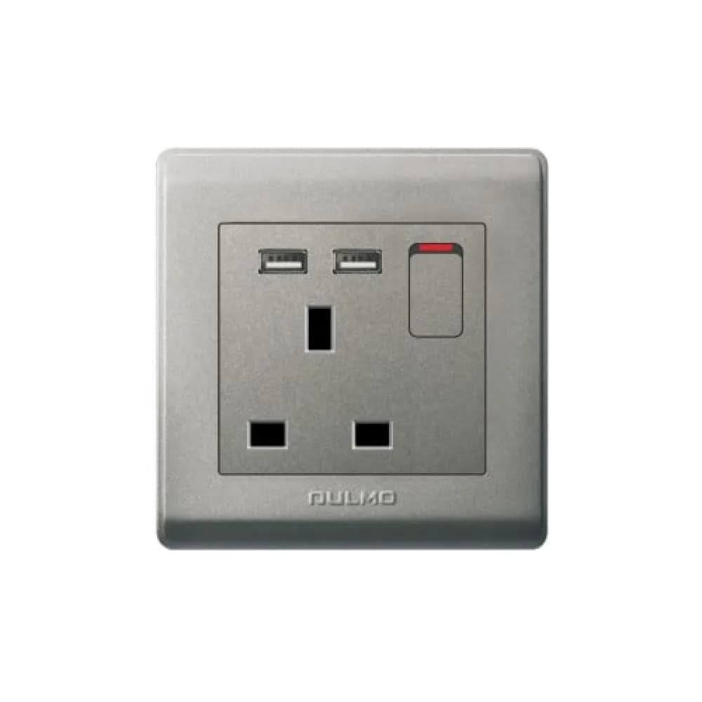 AULMO Socket with Dual USB Ports Grey