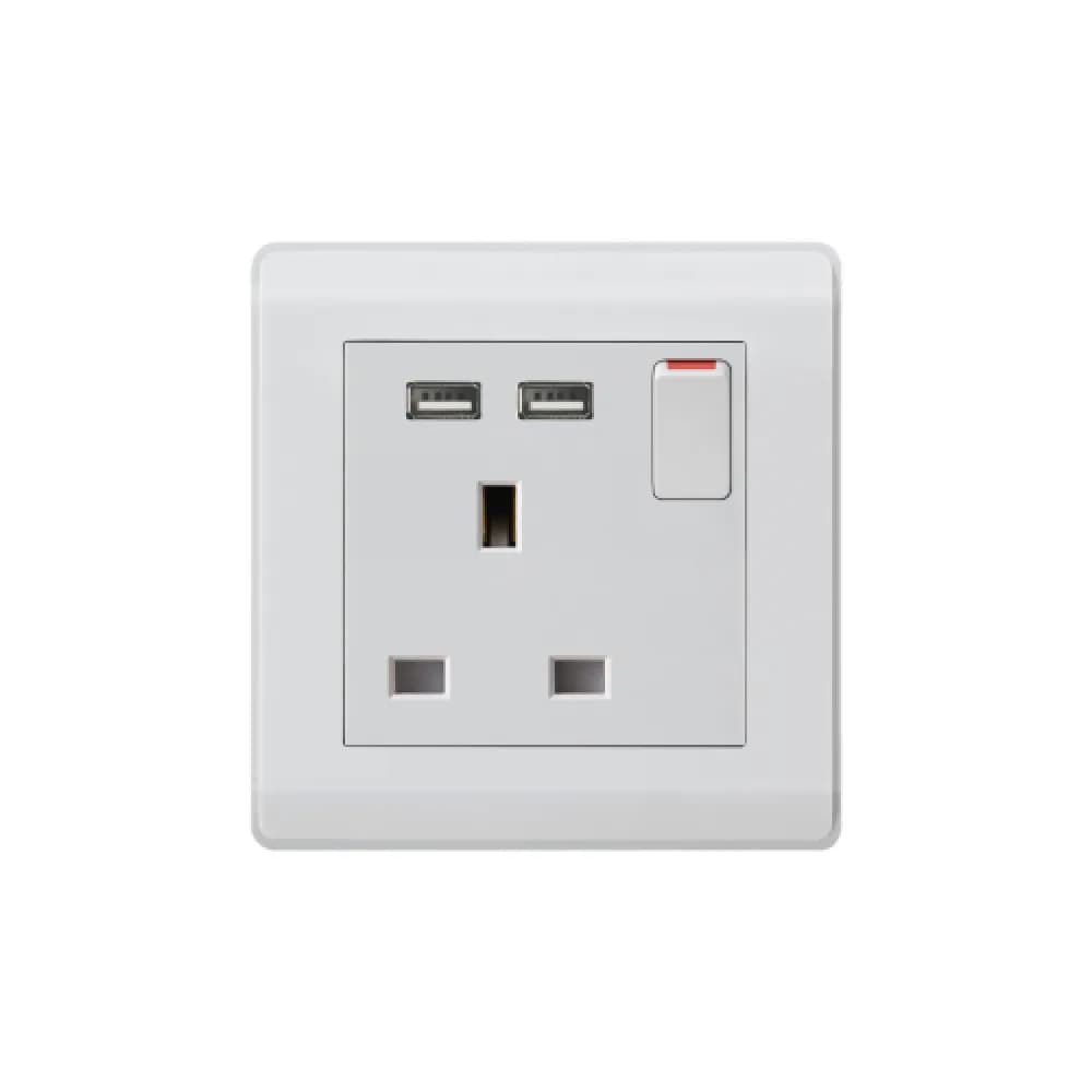 13A Socket with Dual USB Ports White by AULMO
